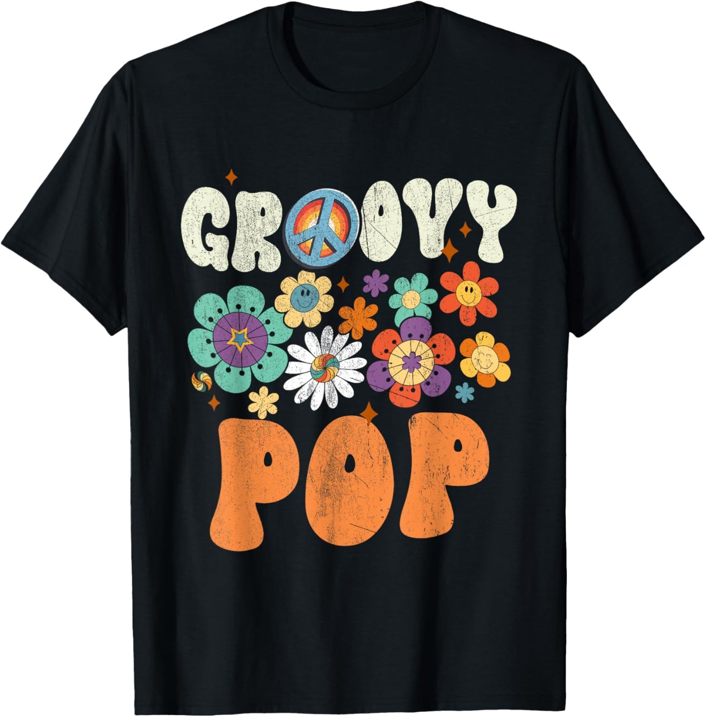 Retro Groovy Pop Gifts For Father's Day Hippie Flowers T-Shirt - T-Shirt | Black