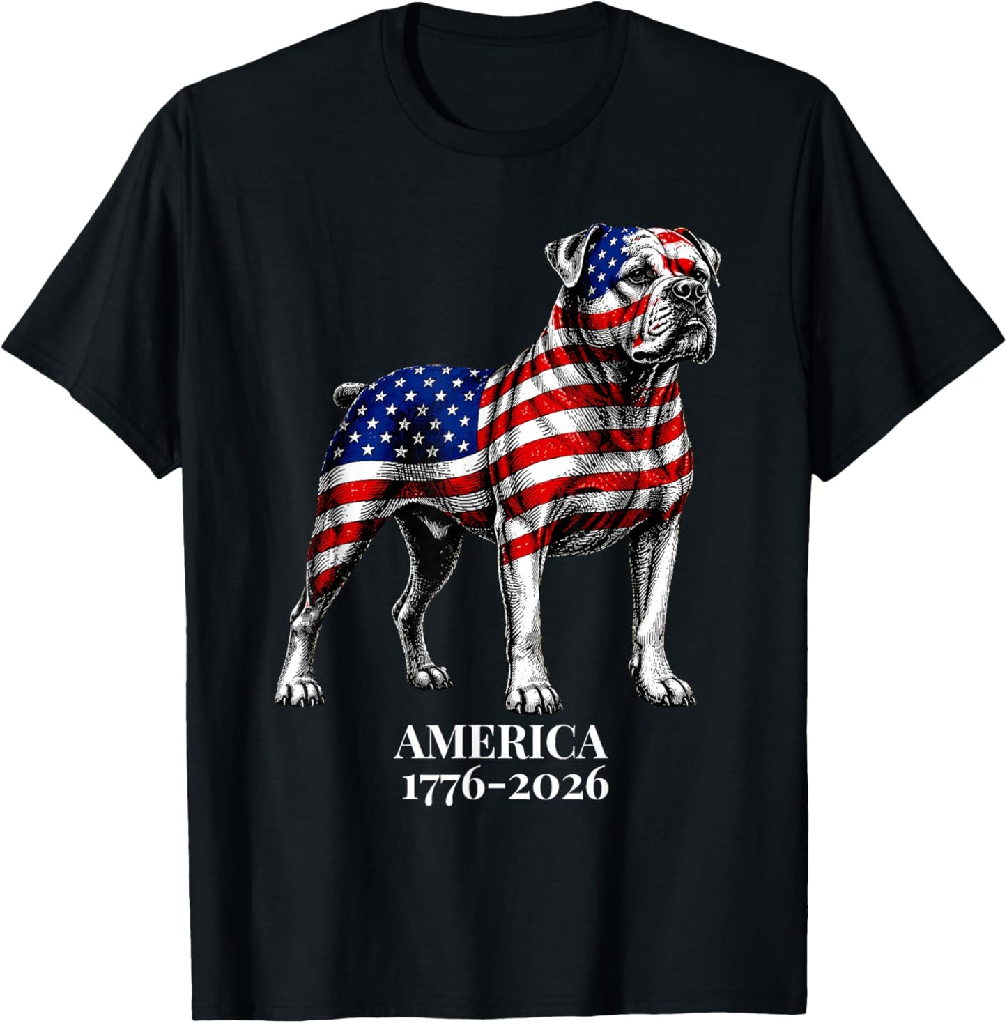 America 1776-2026 Patriotic American Bulldog Dog USA 250th T-Shirt - T-Shirt | Black