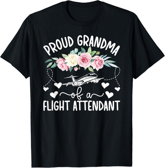 Grandma of A Flight Attendant Grandma Stewardess Grandma T-Shirt - T-Shirt | Black