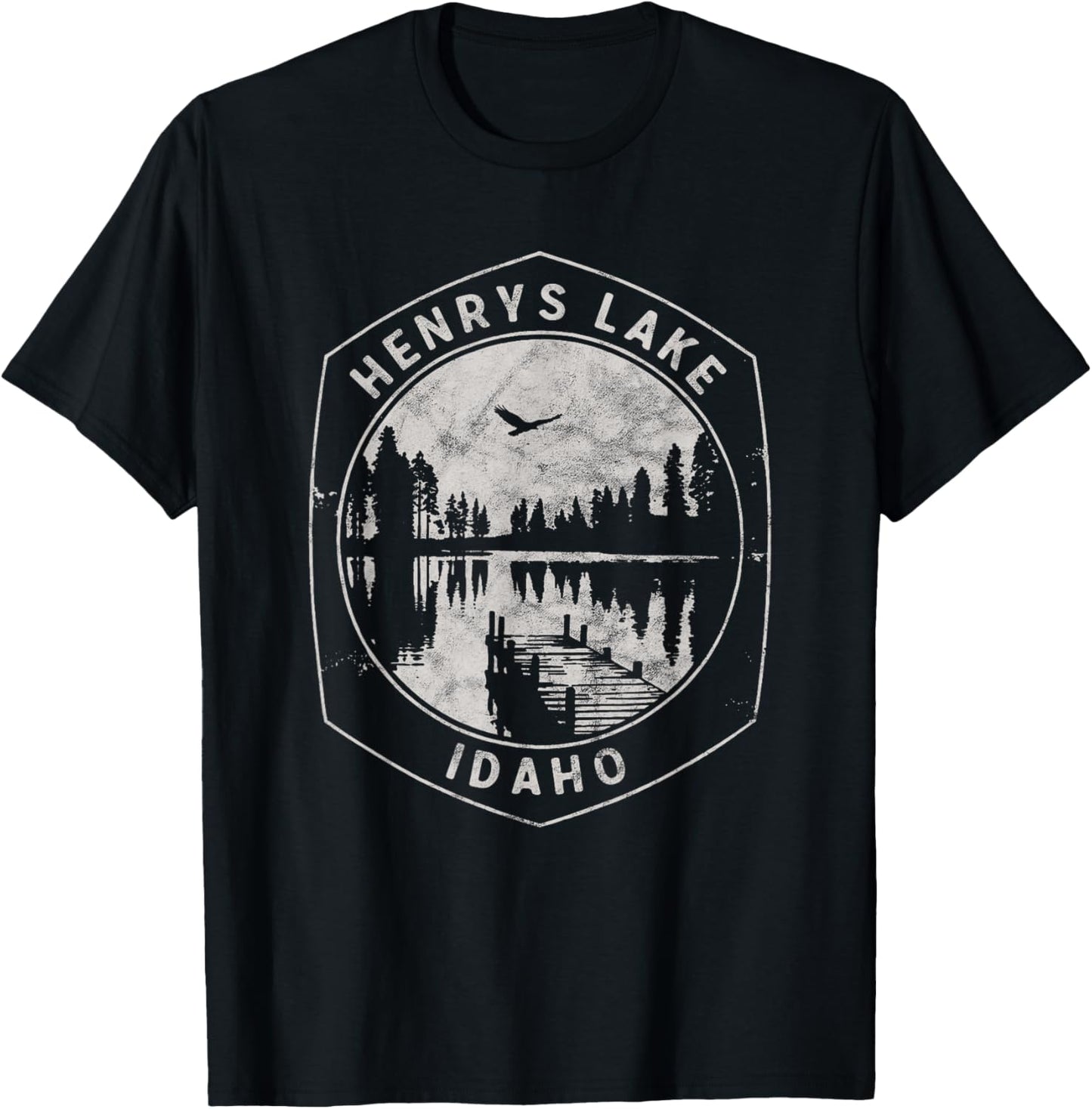 Vintage Henrys Lake Idaho Outdoors Vacation T-Shirt - T-Shirt | Black