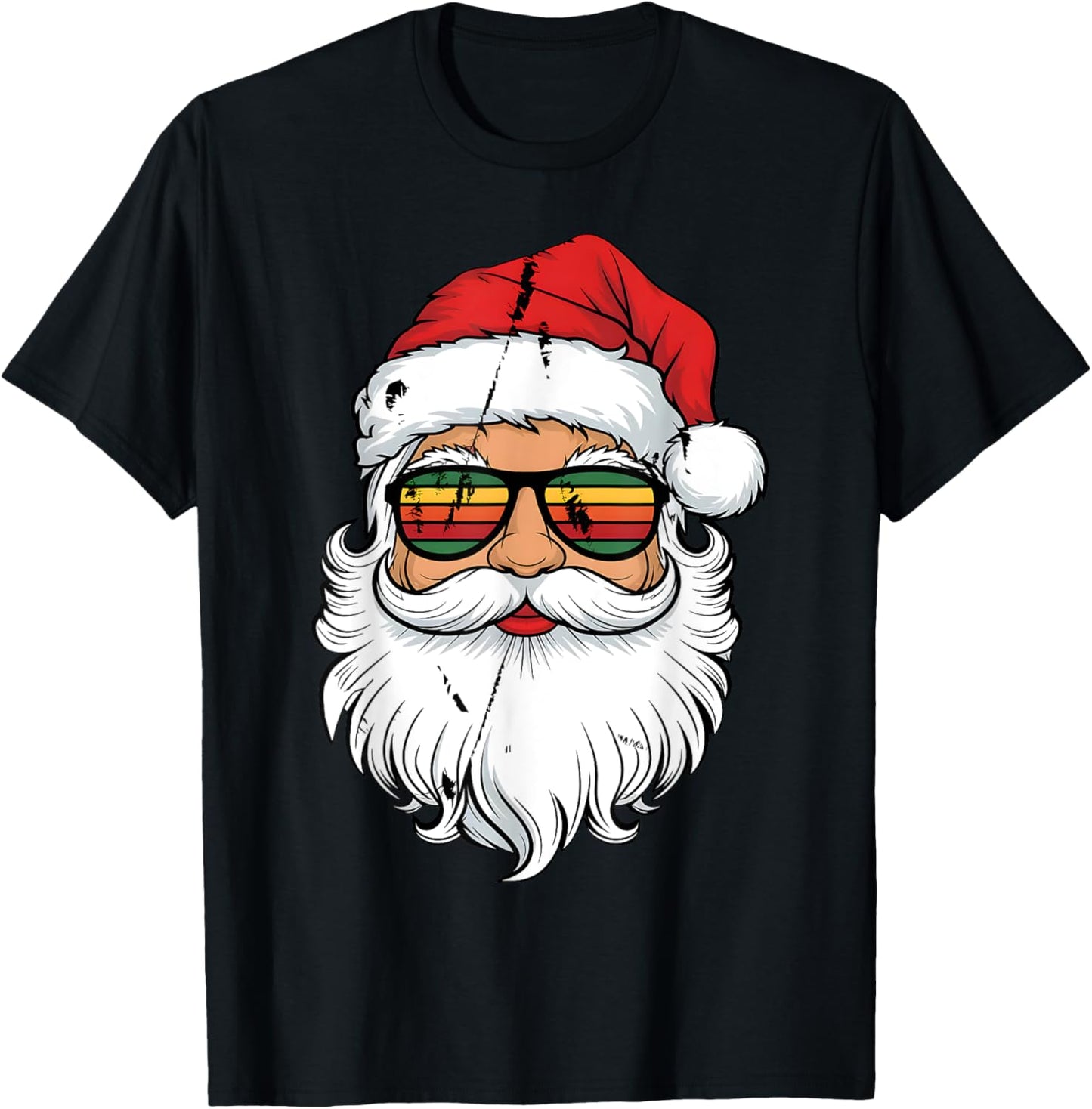 Santa Face Retro Sunglasses Christmas Men Boys Xmas Santa T-Shirt - T-Shirt | Black