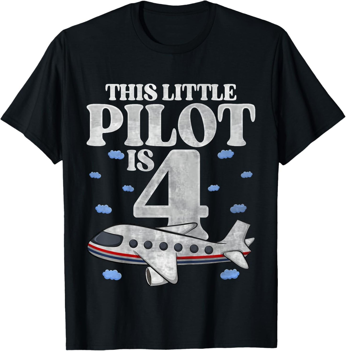 Kids This Little Pilot Is 4 Airplane Four Years Old 4th Birthday T-Shirt - T-Shirt | Black