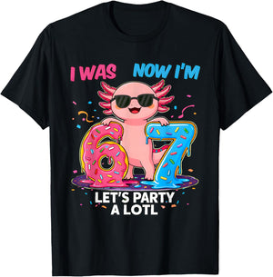 I was Six Now I'm Seven Axolotl 7th Birthday Party 6 7 Kids T-Shirt - T-Shirt | Black