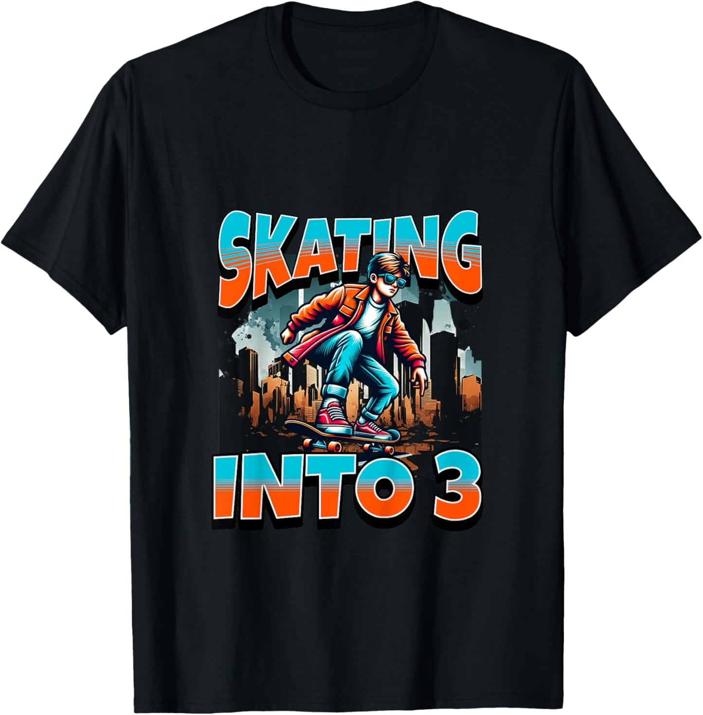 Kids Boy Skateboard Skating Into 3 Year Old 3rd Birthday Boy T-Shirt - T-Shirt | Black