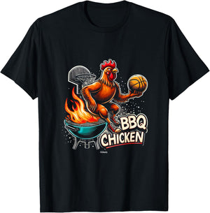 Grilled Bbq Chicken Playing Flaming Basketball T-Shirt - T-Shirt | Black