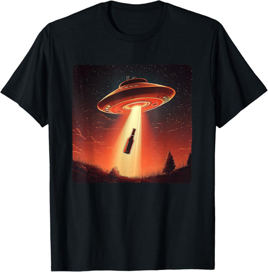 Funny UFO beams beer up for Alien Lovers T-Shirt - T-Shirt | Black