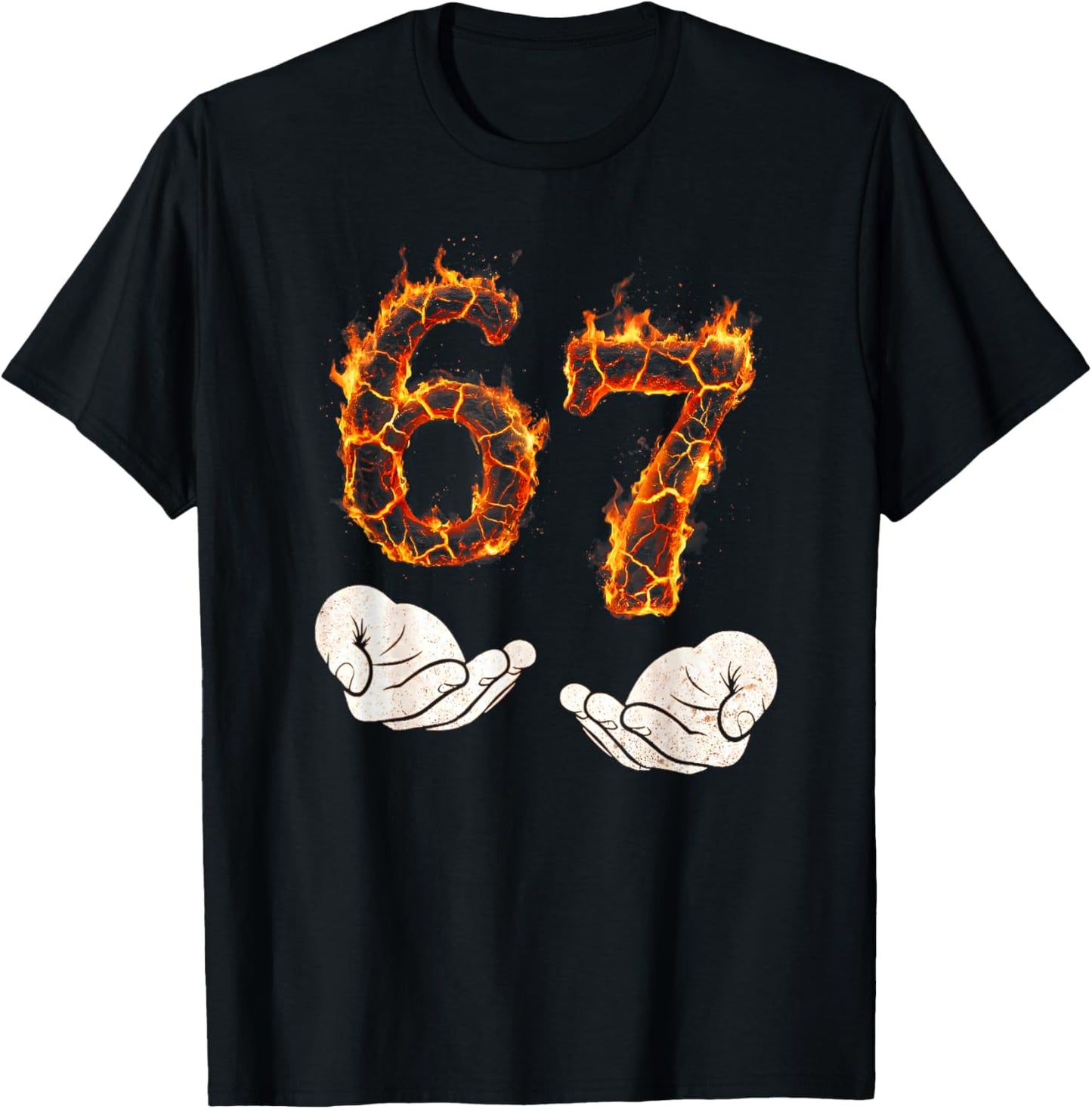 Funny Girls Boys 6 7 Flames Meme Six Seven 67 Hands T-Shirt - T-Shirt | Black