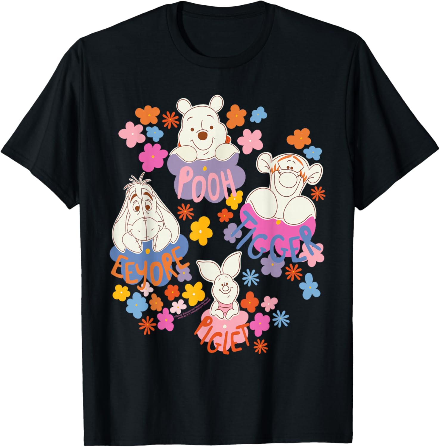 Disney Winnie the Pooh Spring Easter Friendly Flower Faces T-Shirt - T-Shirt | Black