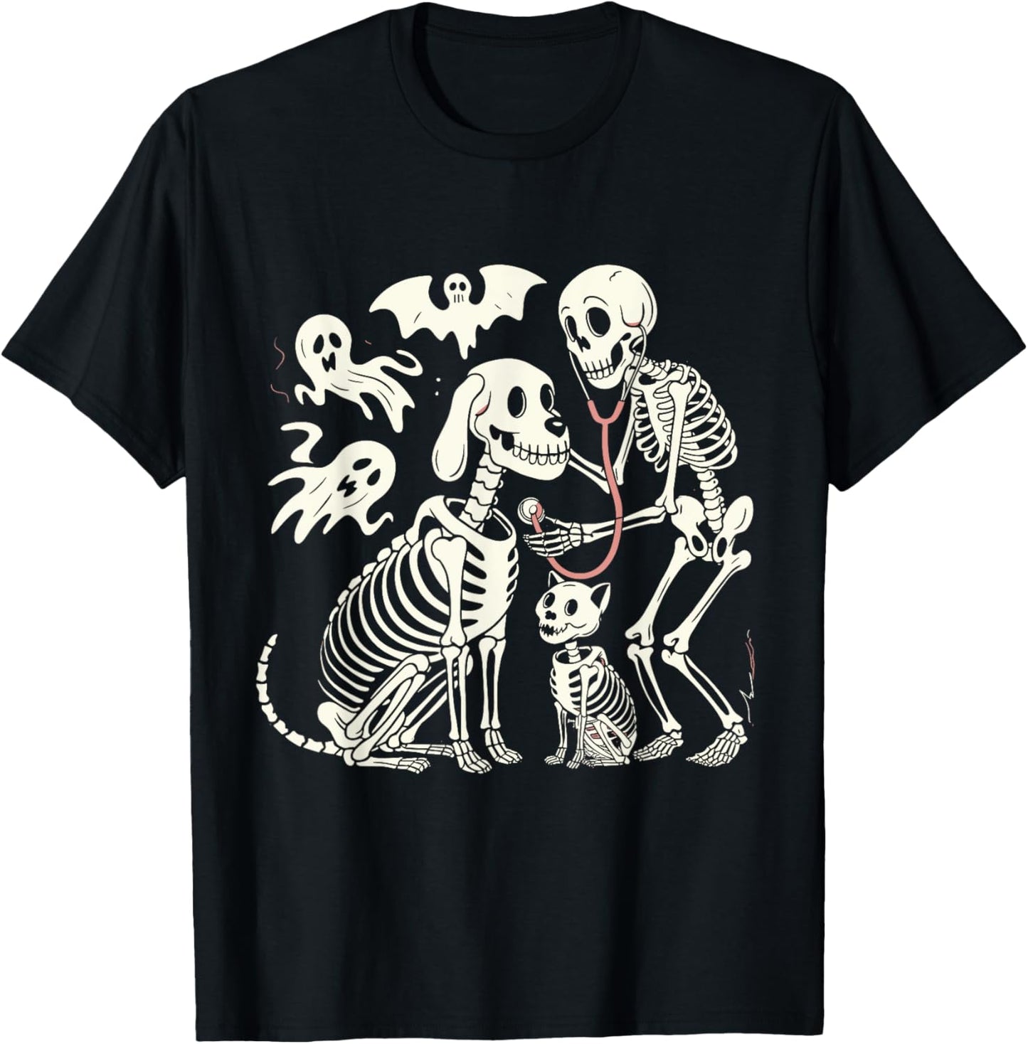 Funny Skeleton Veterinarian Animal Lovers Spooky Halloween T-Shirt - T-Shirt | Black