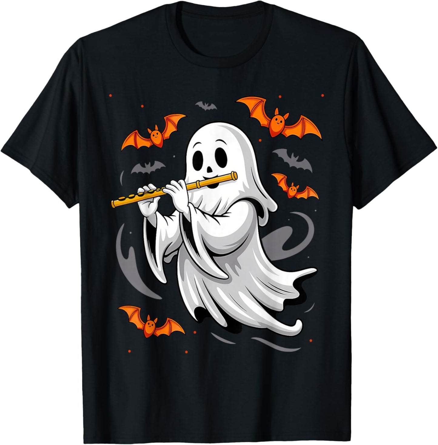 Boo Ghost Playing Flute Halloween Musical Instrument T-Shirt - T-Shirt | Black