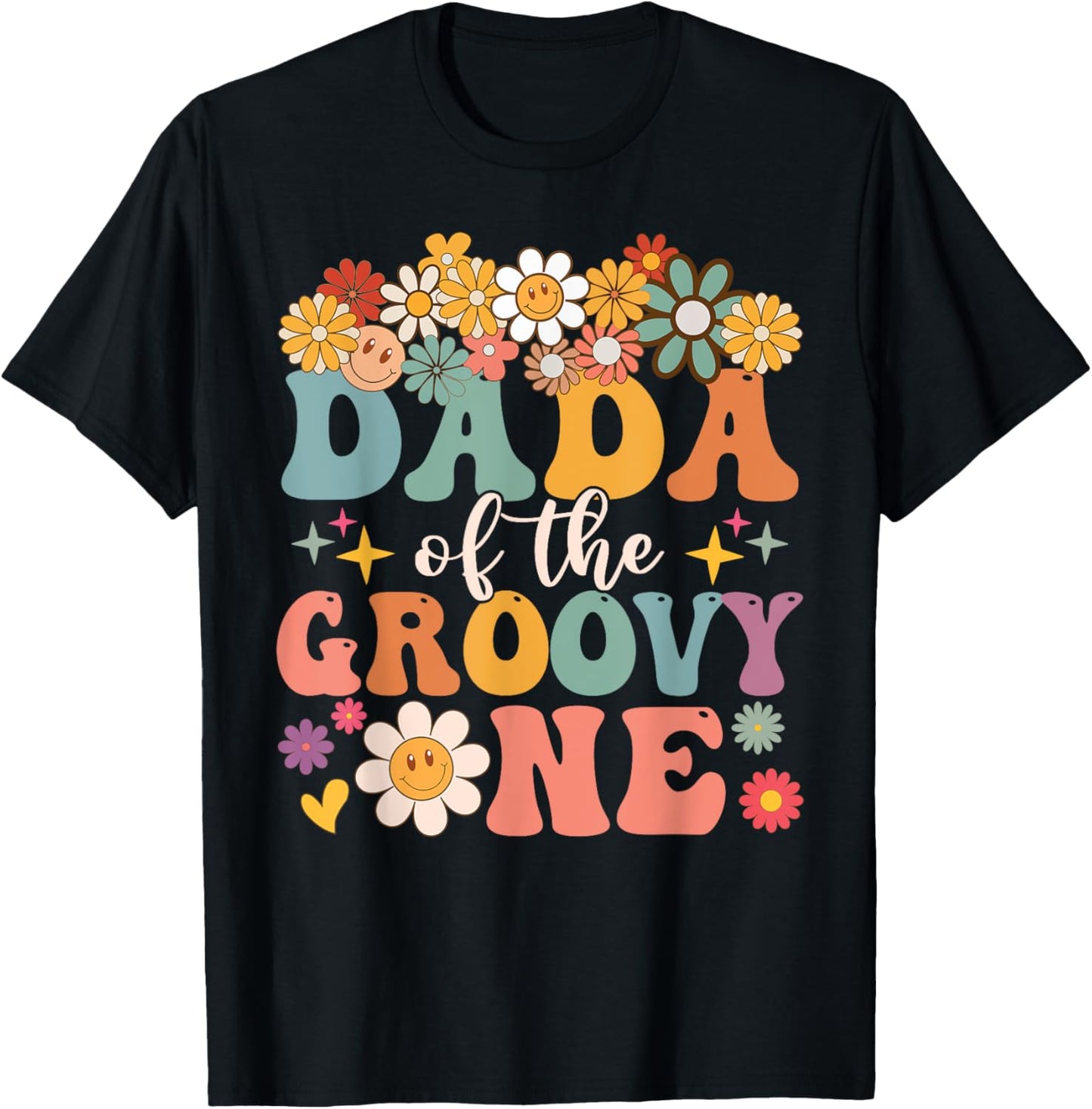 Retro Dada of Groovy One Matching Family 1st Birthday Party T-Shirt - T-Shirt | Black