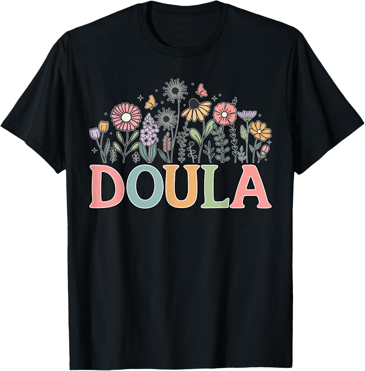 Doula Retro Wildflower Midwife Baby Catcher Home Birth Doula T-Shirt - T-Shirt | Black