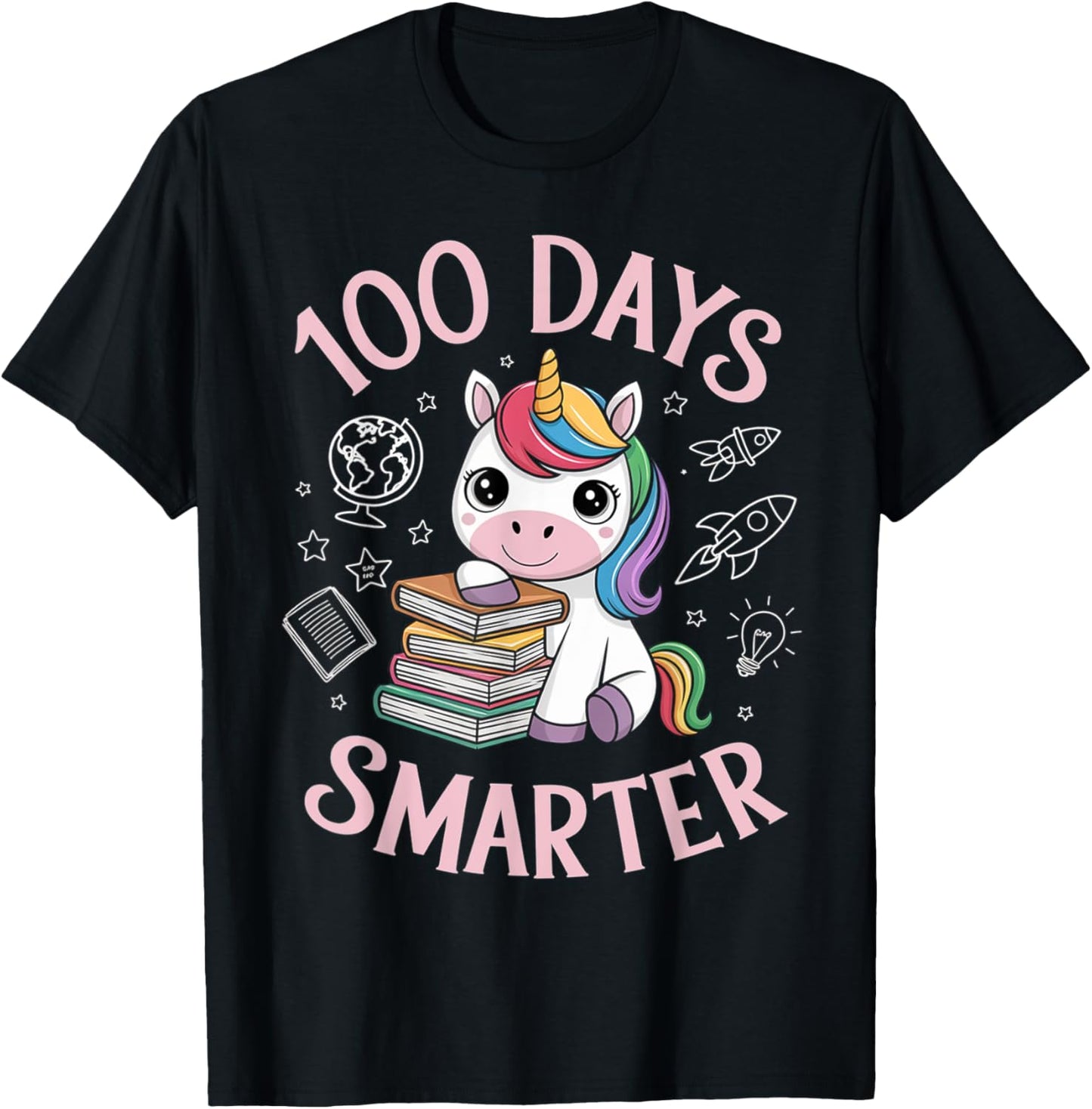 100 Days Smarter Happy 100th Day Of School Unicron Girls T-Shirt - T-Shirt | Black