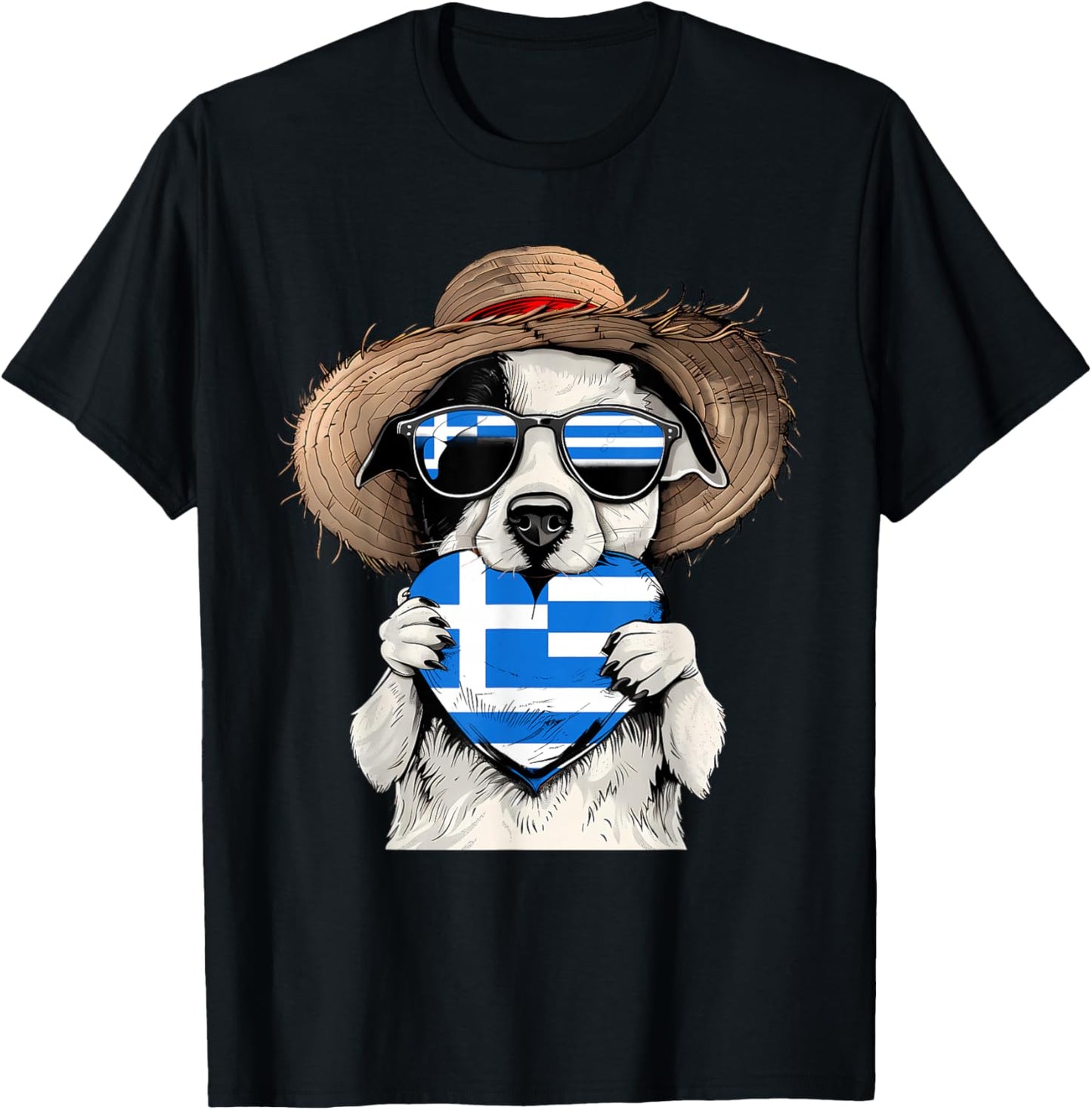 Greece Flag Dog Heart Greek Pride Greek Roots Hellenic T-Shirt - T-Shirt | Black