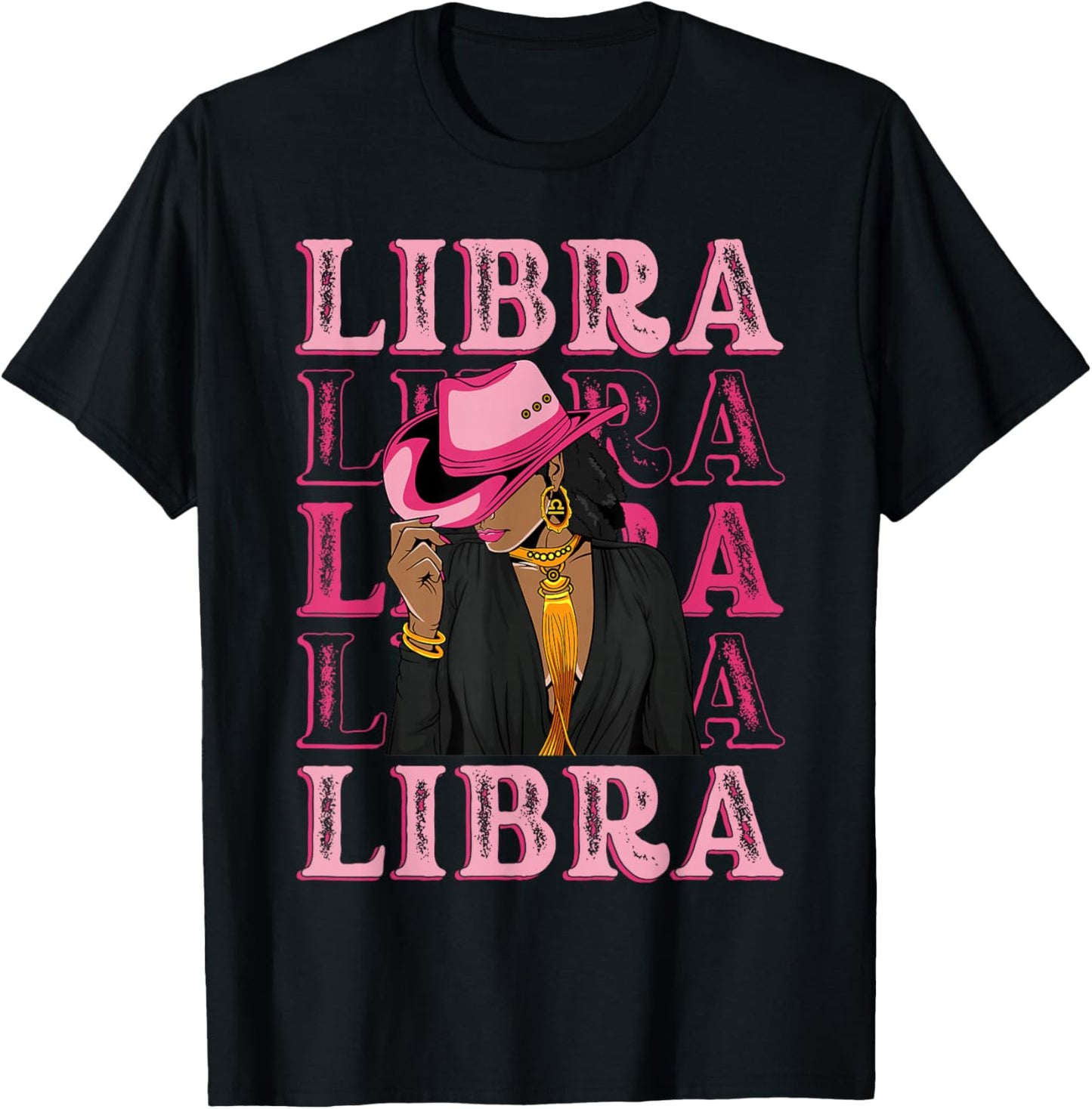 Libra Western Black Cowgirl African American Zodiac T-Shirt - T-Shirt | Black