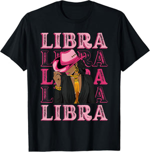 Libra Western Black Cowgirl African American Zodiac T-Shirt - T-Shirt | Black