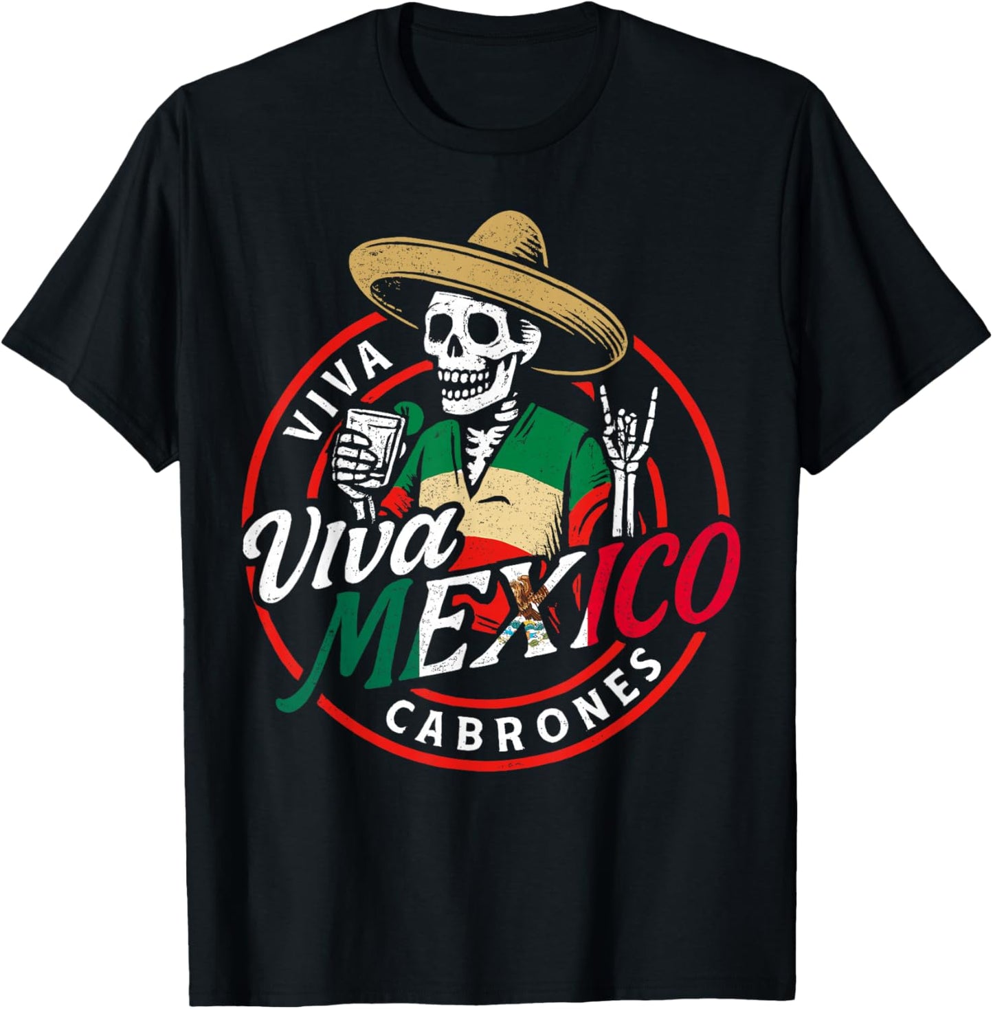 Viva Mexico Shirts Funny Skeleton Men Women Independence Day T-Shirt - T-Shirt | Black