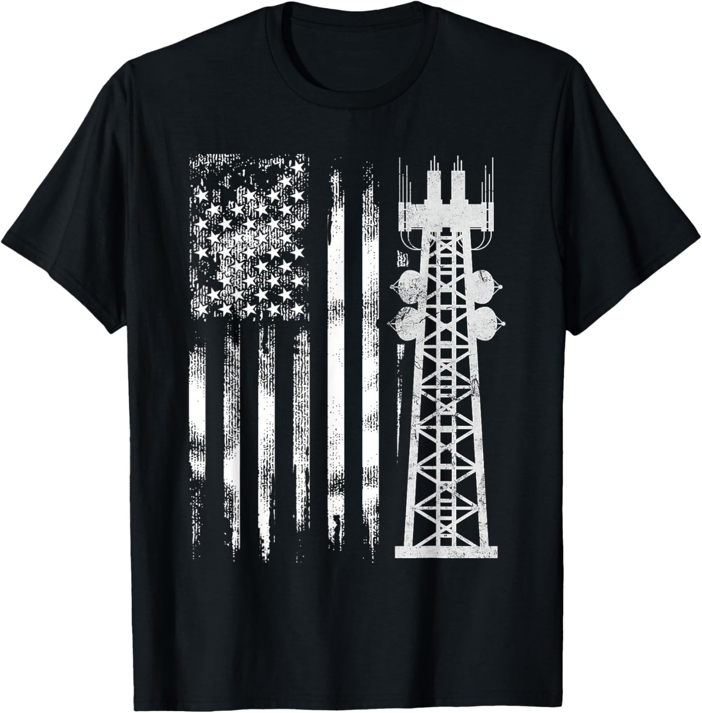 Patriotic Tower Climber Transmissionservie Climbing T-Shirt - T-Shirt | Black