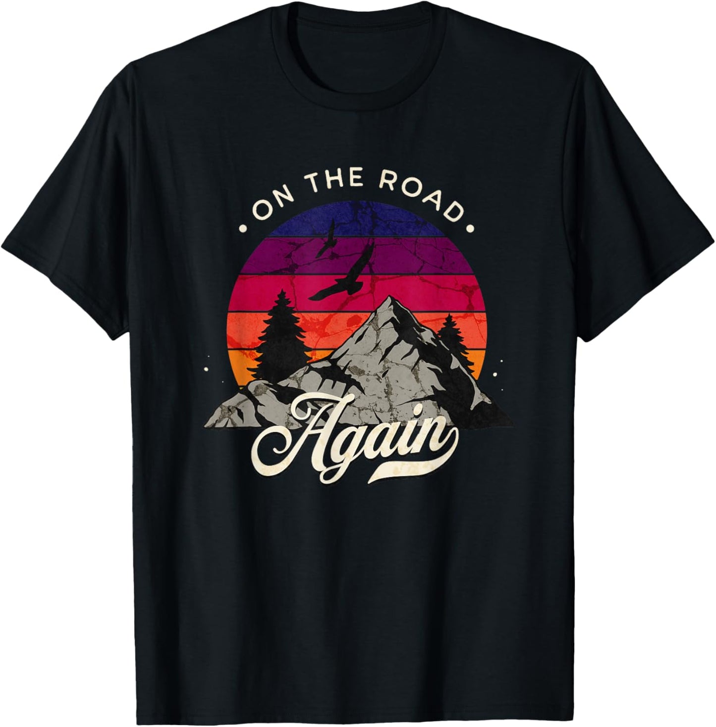On The Road Again - Vintage Wilderness Adventure Design T-Shirt - T-Shirt | Black