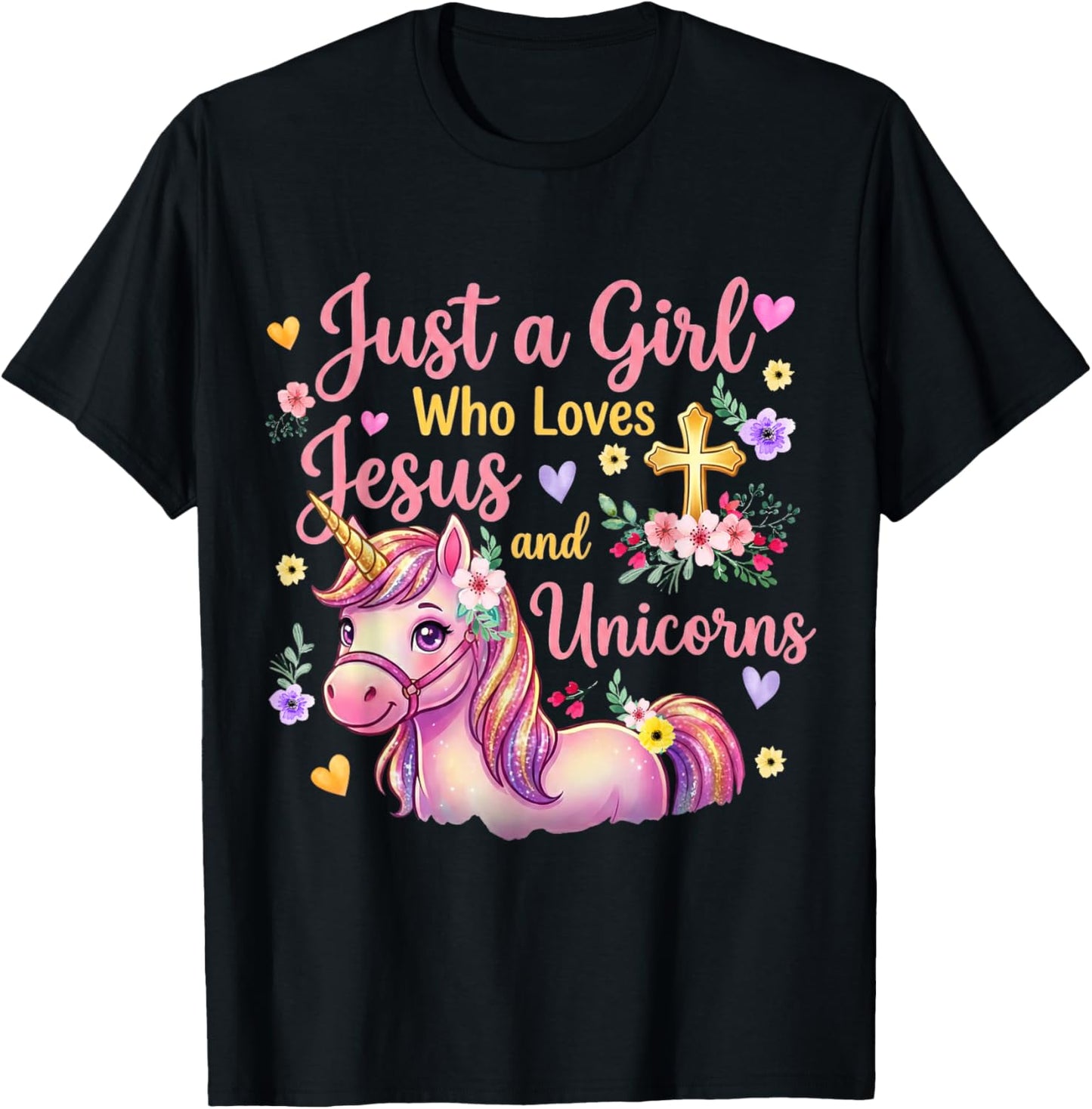 Just A Girl Who Loves Jesus and Unicorns Christian Religious T-Shirt - T-Shirt | Black