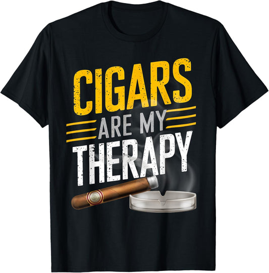 Cigars are my Therapy Funny Humor Smoking Cigar Smoker T-Shirt - T-Shirt | Black