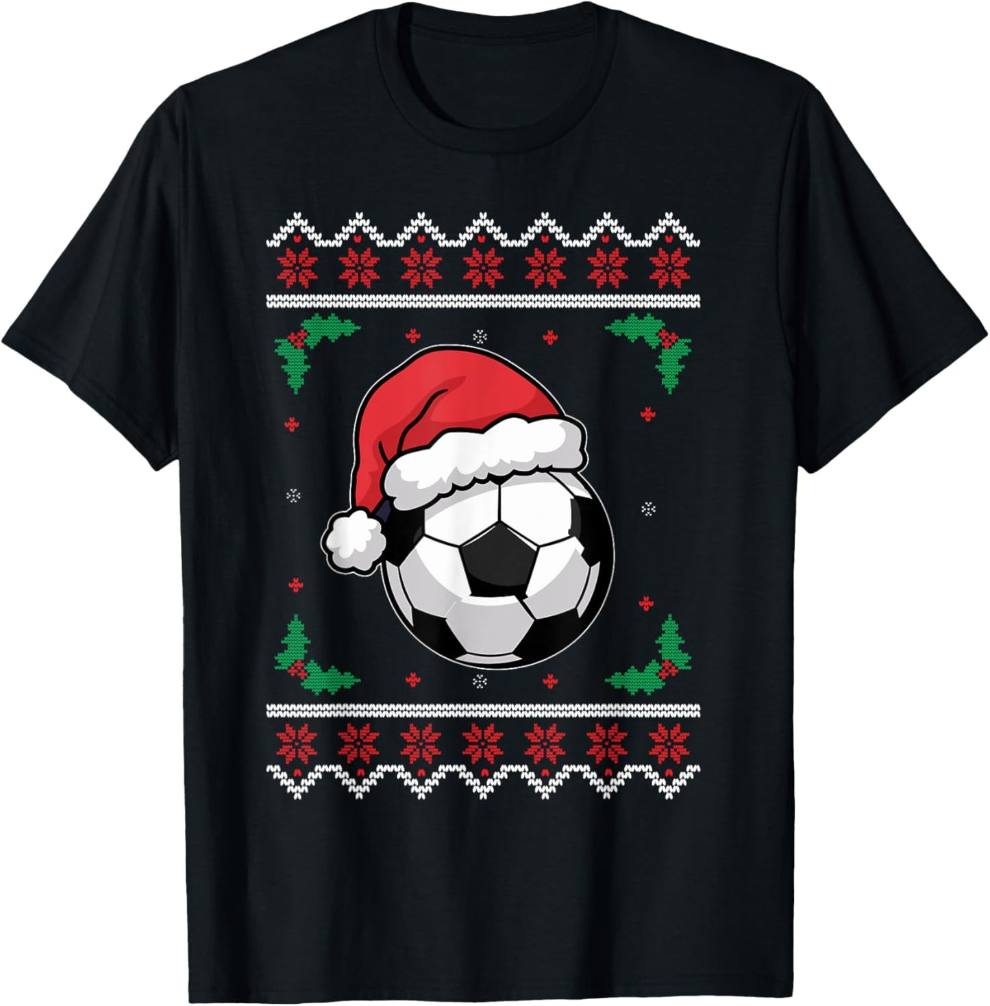 Christmas Santa Football Xmas Ugly Soccer Boys Kid Youth T-Shirt - T-Shirt | Black