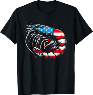 Shrimp American Flag - Patriotic USA Crab Prawn Lover T-Shirt - T-Shirt | Black