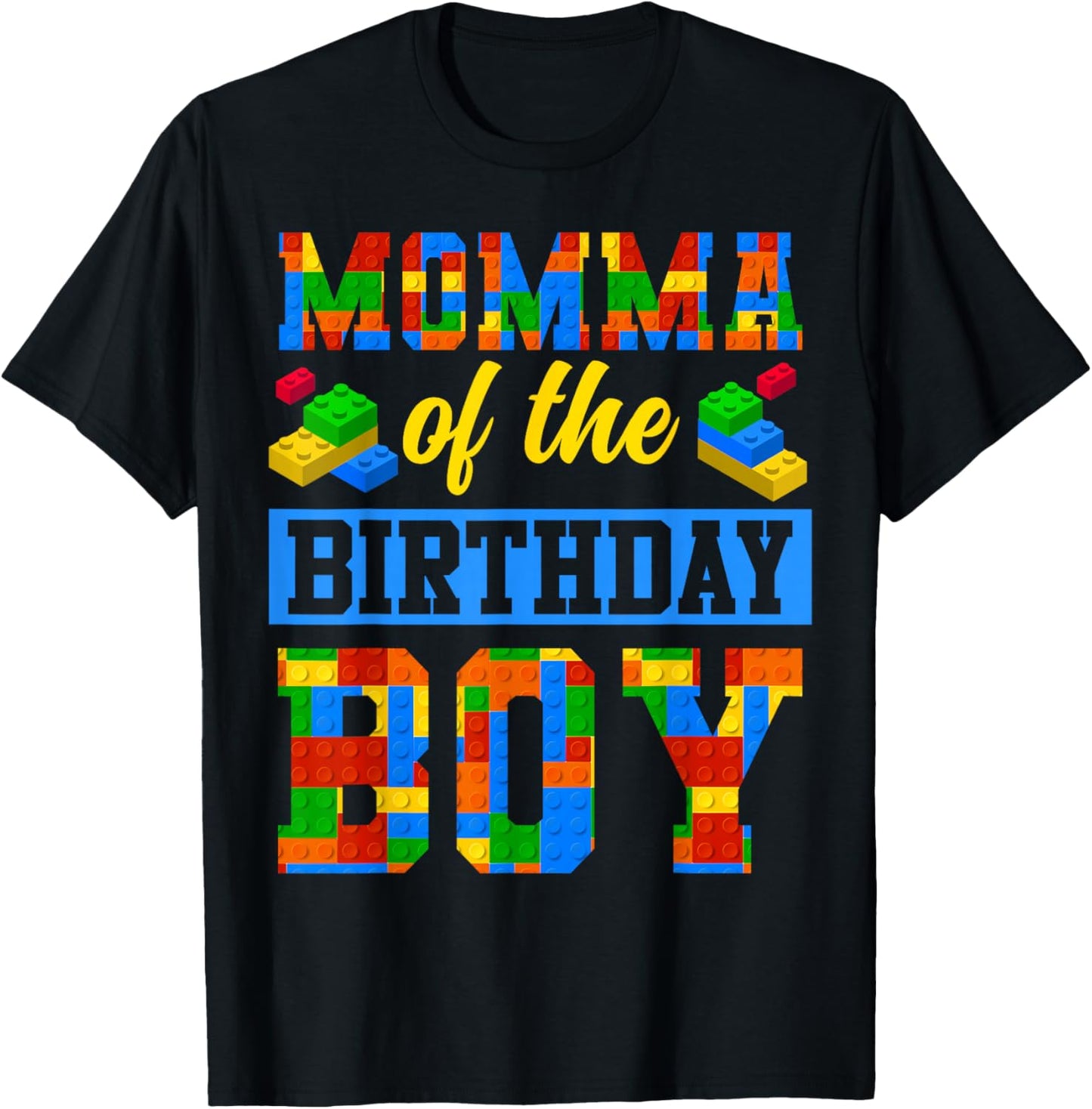 Momma Of The Birthday Boy Building Block Bday Party T-Shirt - T-Shirt | Black