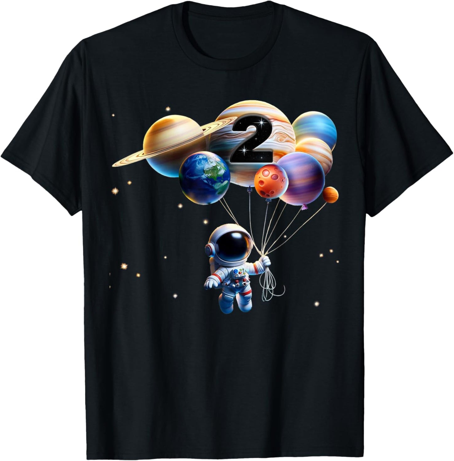 2 Years Old Birthday Boy Gifts Astronaut Planet 2nd Two Year T-Shirt - T-Shirt | Black