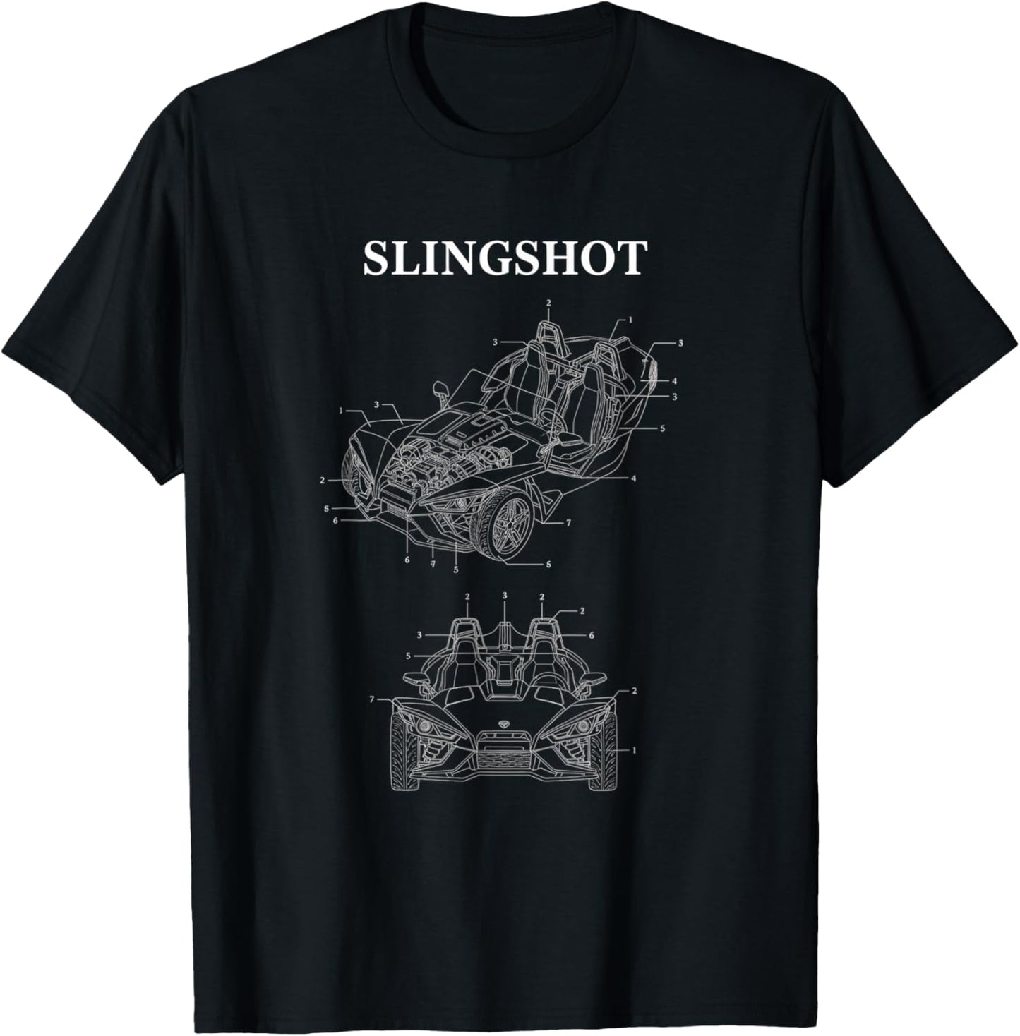 Slingshot Blueprint Car Illustration, Car EnthusiastDesign T-Shirt - T-Shirt | Black