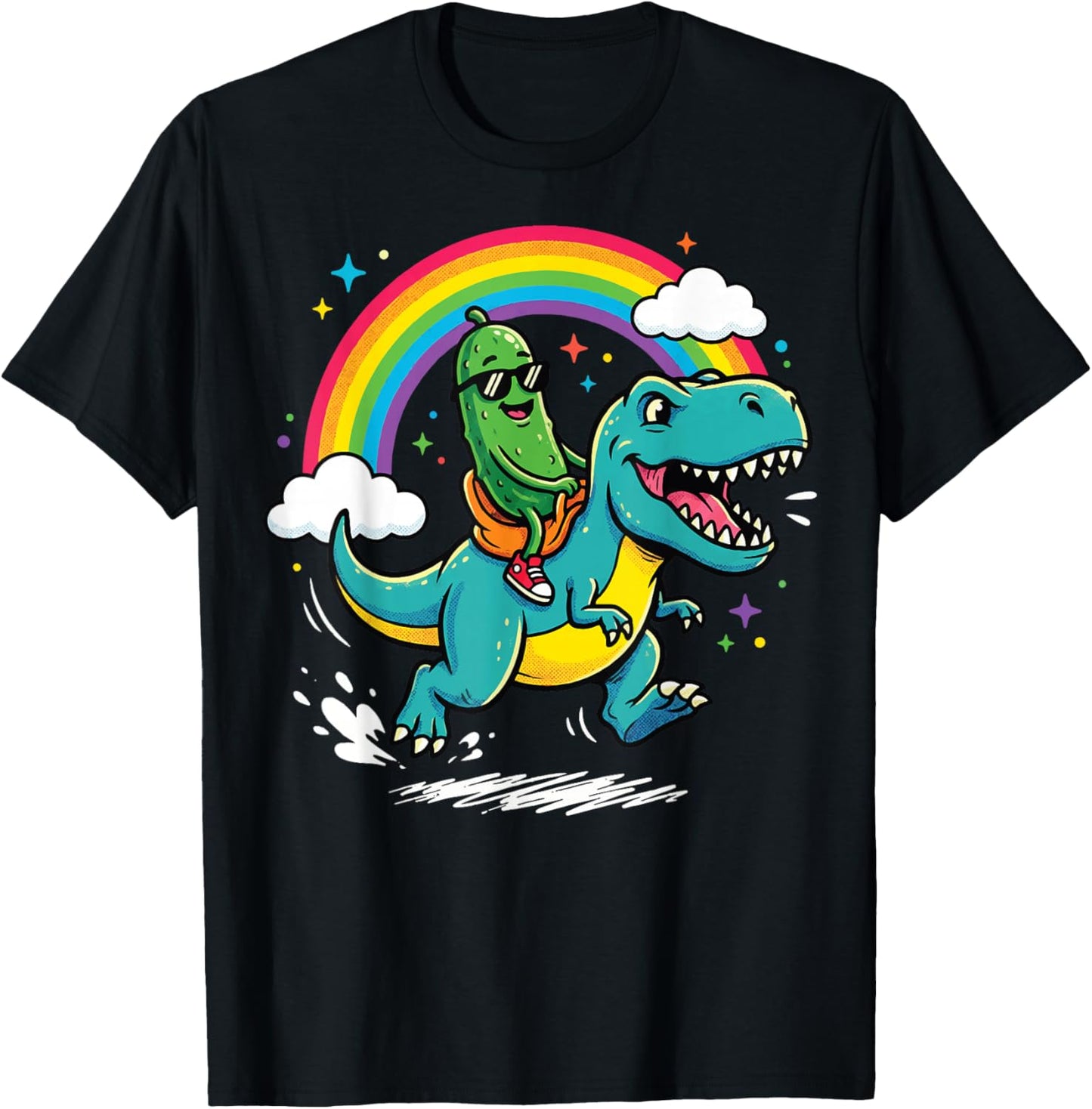 Pickles Riding A T-Rex Pickles T-Shirt - T-Shirt | Black