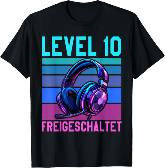 10. Geburtstag 2016 Junge Mädchen Gamer Level 10 Jahre T-Shirt - T-Shirt | Black
