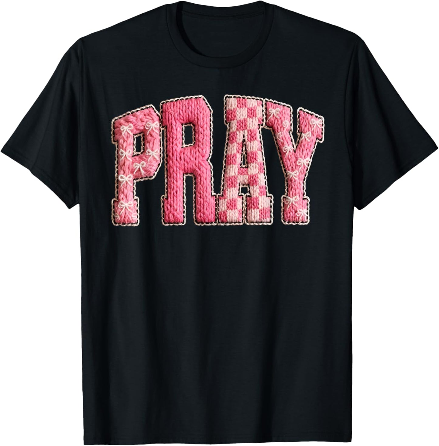 Pray Jesus Love Crochet Christian Faith Bible Verse Religion T-Shirt - T-Shirt | Black