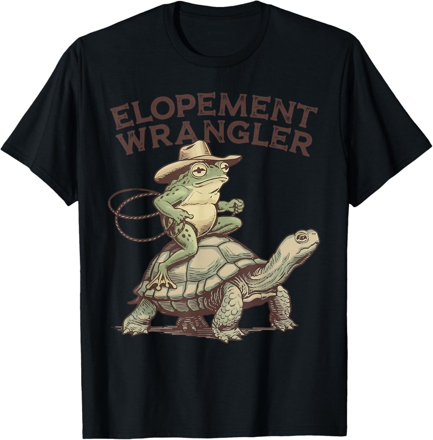 Cowboy Frog Riding Turtle ABA Therapist Elopement Wrangler T-Shirt - T-Shirt | Black
