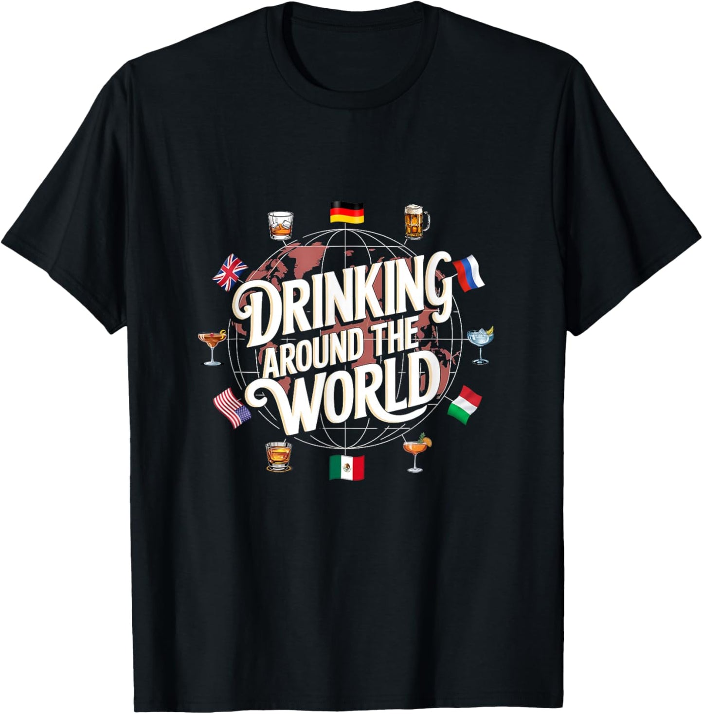 Funny Drinking Around The World Drink - Funny Drinking Around The World Drink - Black - -Adults - Short Sleeve - - Polyester 100% - Modern Cartoon Round Collar - Small T-Shirt - T-Shirt | Black