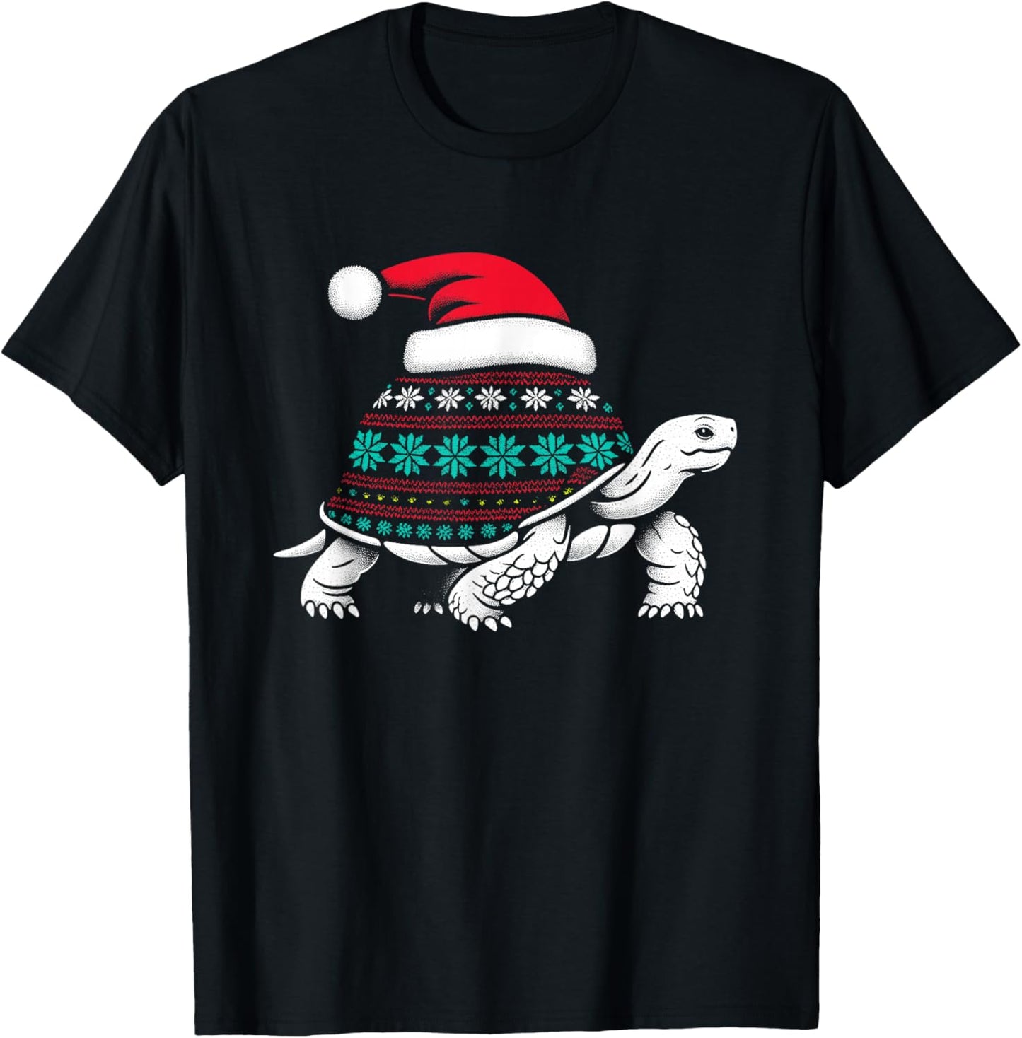 Santa Hat Tortoise - Vintage Sea Turtle Xmas Ugly Christmas T-Shirt - T-Shirt | Black