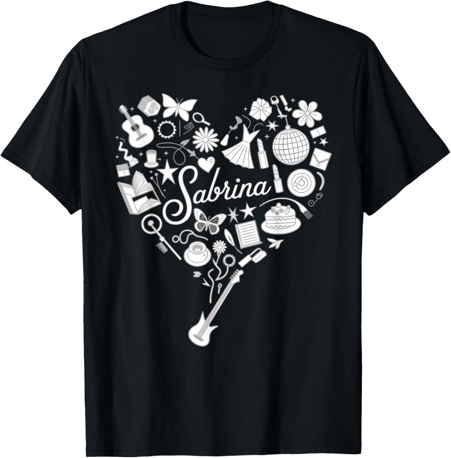 Girl Retro Sabrina First Name Personalized Heart T-Shirt - T-Shirt | Black