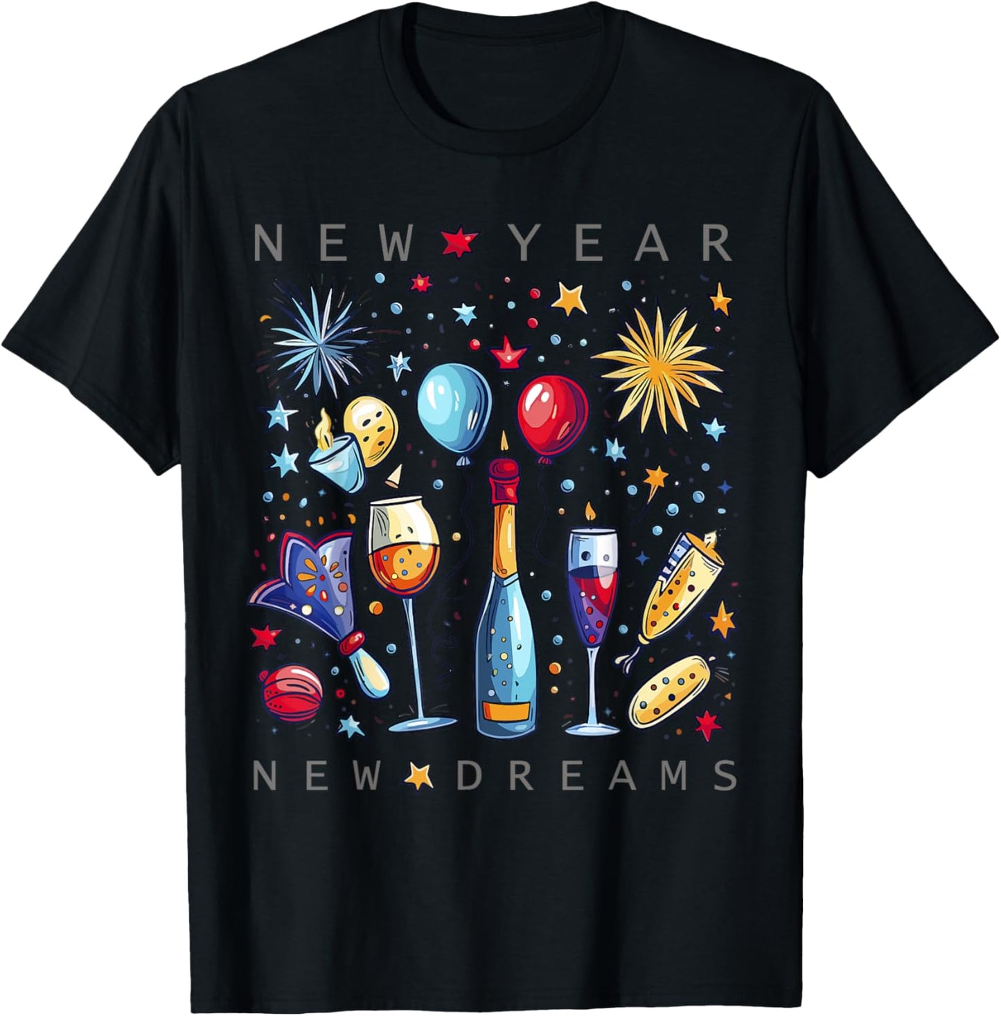 Happy New Year New Dreams 2025 Family Matching Fireworks T-Shirt - T-Shirt | Black
