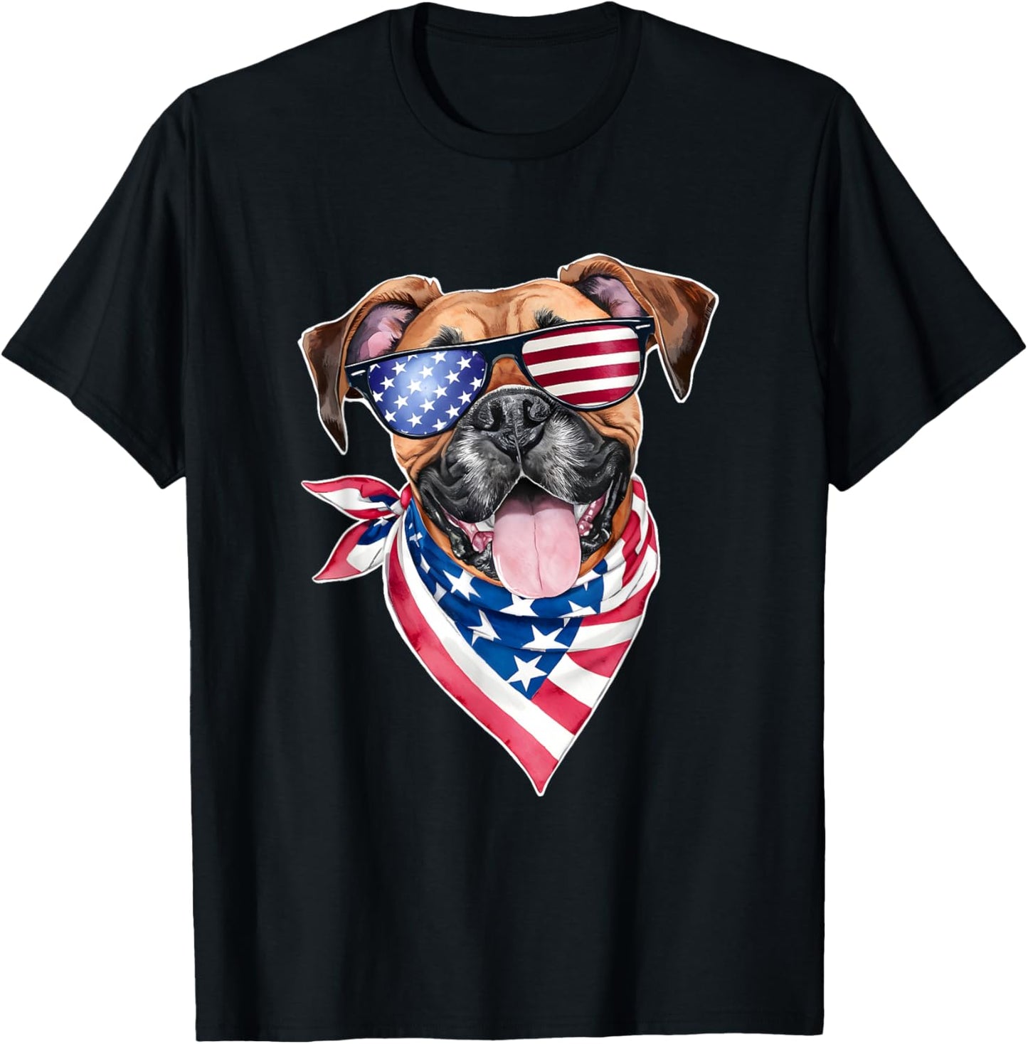 Boxer Dog American Flag 4th of July For Dog Lovers Men Women T-Shirt - T-Shirt | Black