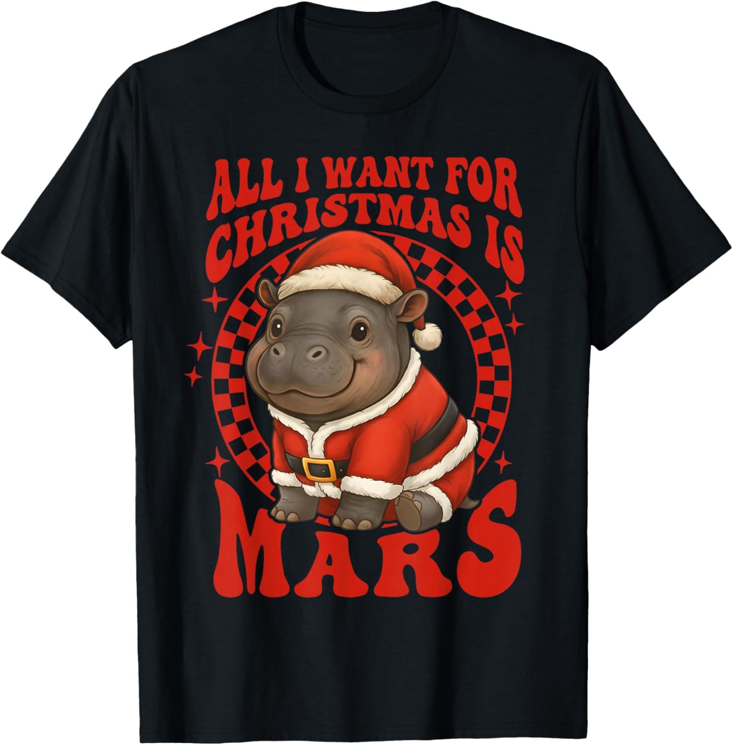 Mars The Hippo Christmas Baby Hippo Mars Viral Pygmy Hippo T-Shirt - T-Shirt | Black