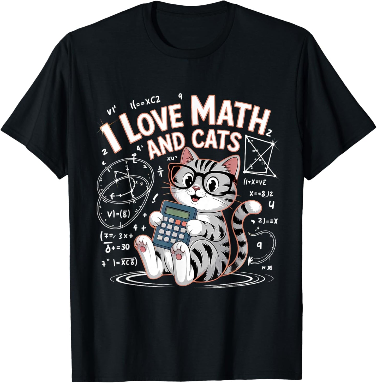 I Love Math and Cats Mathematics Funny Math Cat T-Shirt - T-Shirt | Black