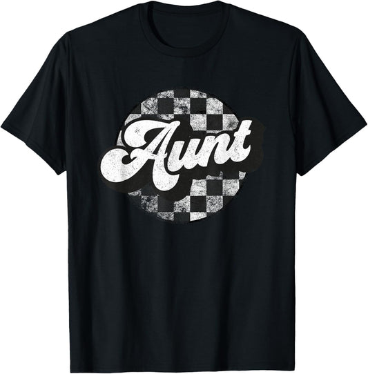 Funny Retro Checkered Aunt Race Vintage Matching Family Race T-Shirt - T-Shirt | Black