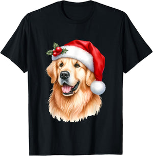 Christmas Golden Retriever Santa Hat Dog Lover Xmas Women Kids T-Shirt - T-Shirt | Black