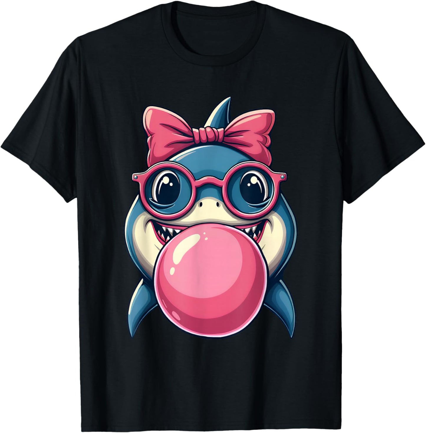 Glasses Bubblegum Cute Shark Pink Bow Funny Little Girl T-Shirt - T-Shirt | Black