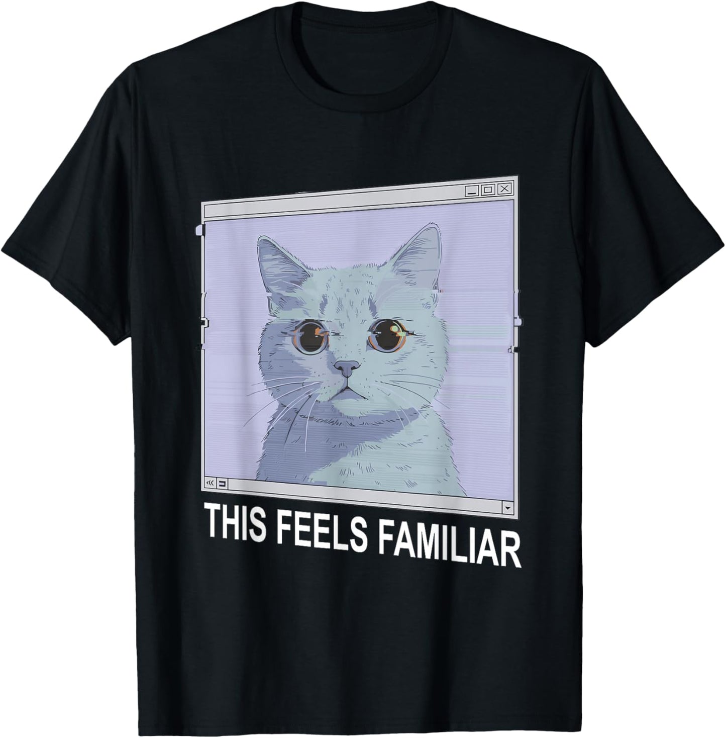 Weirdcore Aesthetic Cat Dreamcore Glitch 90s Window Art T-Shirt - T-Shirt | Black