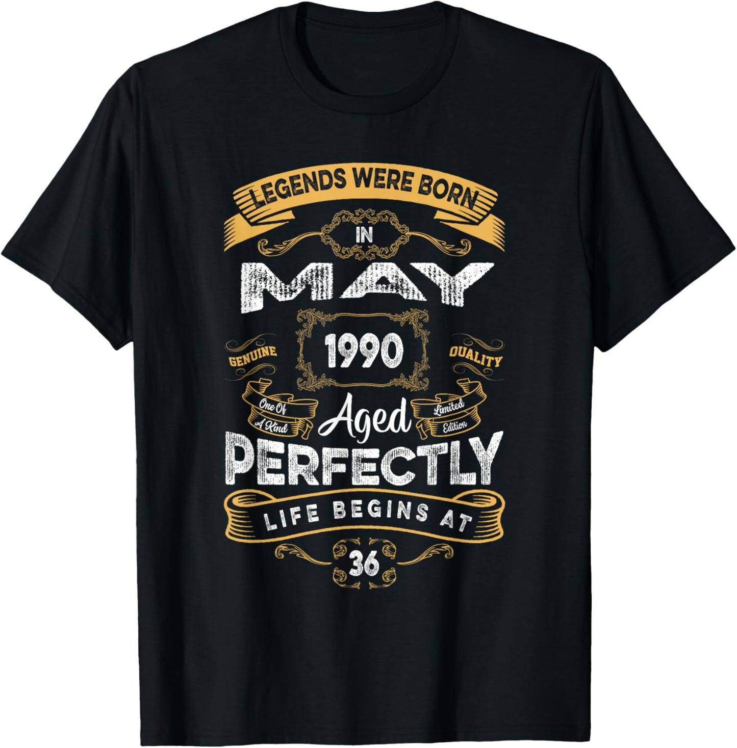 Vintage 36th Birthday Legends were Born in May 1990 T-Shirt - T-Shirt | Black