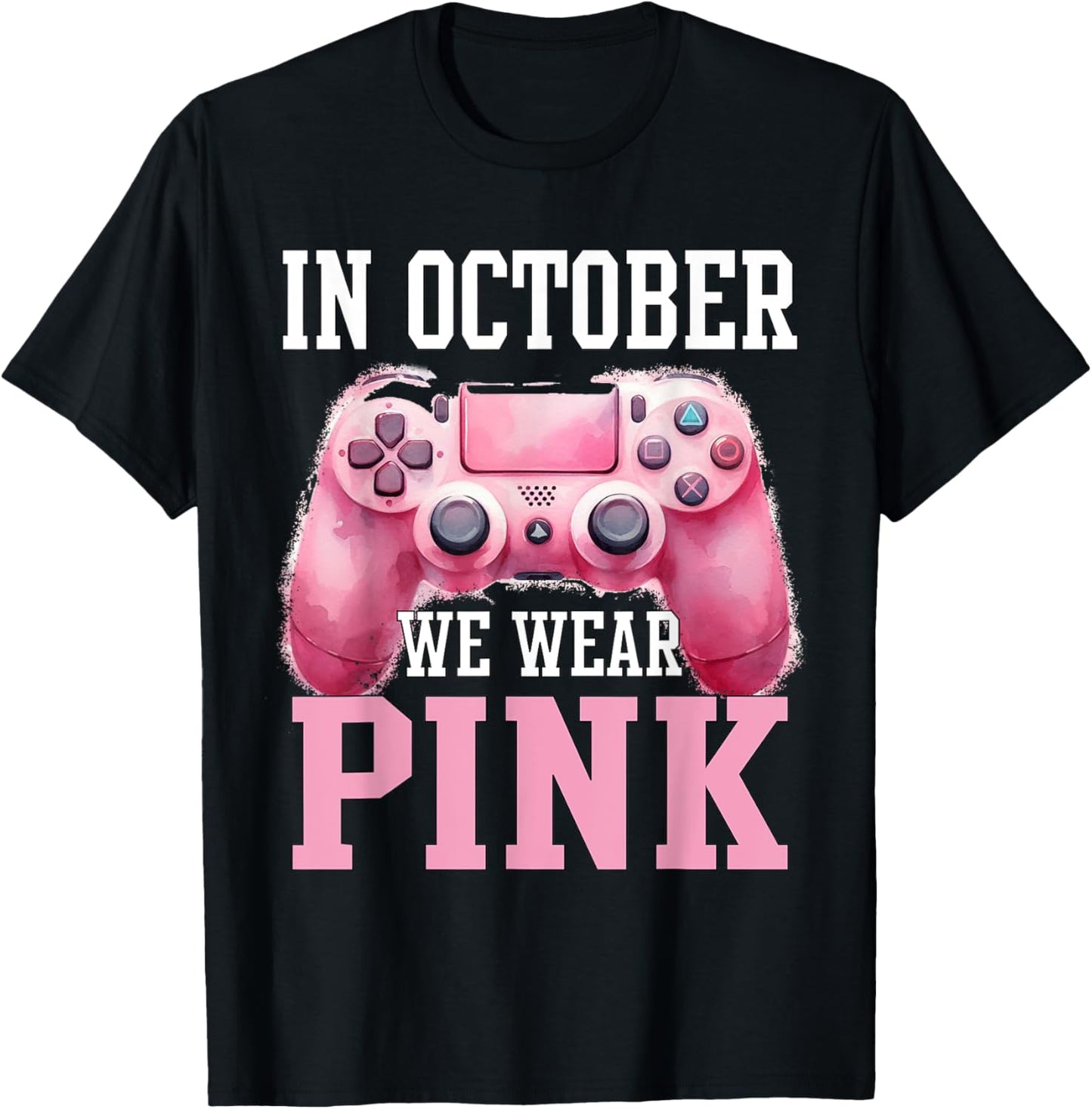 In October We Wear Pink Breast Cancer Gaming Kids Boys Youth T-Shirt - T-Shirt | Black