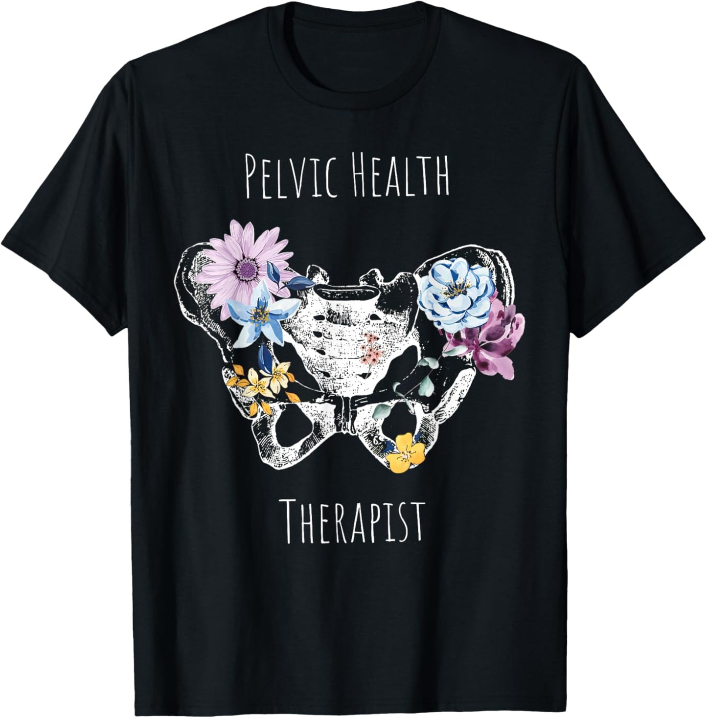 Vintage Pelvic Health Therapist Cute Pelvic Floor Flowers T-Shirt - T-Shirt | Black