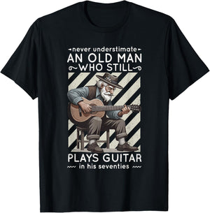 Never Underestimate an Old Man Who Plays Guitar Seventies T-Shirt - T-Shirt | Black