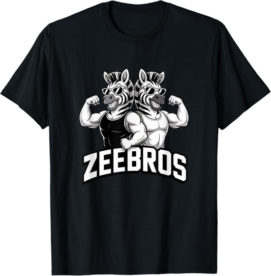 Zeebros Cute Zebra Duo Design for Zebros Lovers T-Shirt - T-Shirt | Black